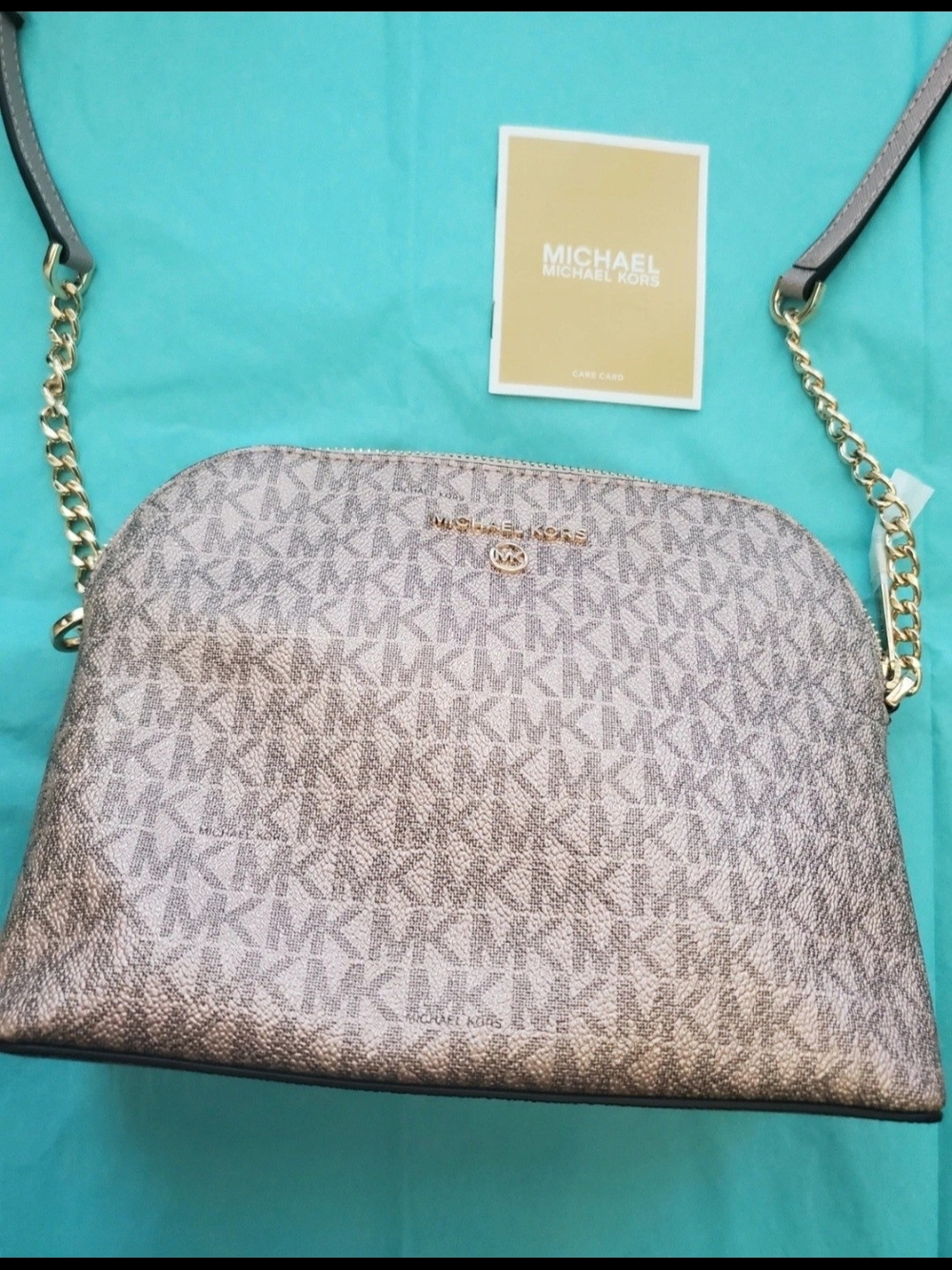 Michael Kors Metallic Rose Gold MK Logo Crossbody